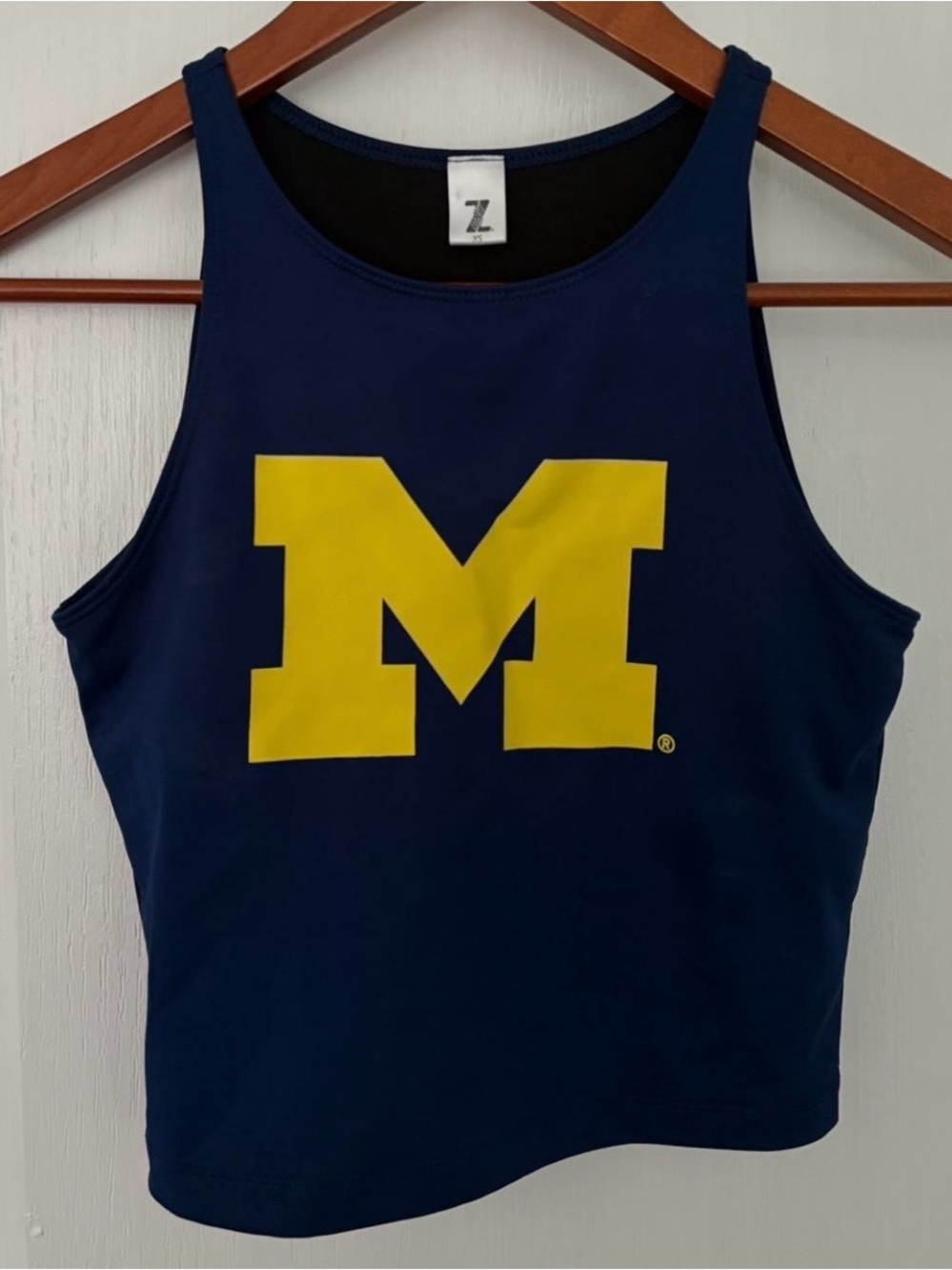 Zoot University of Michigan Navy and Yellow Michigan Tank Crop Halter Top